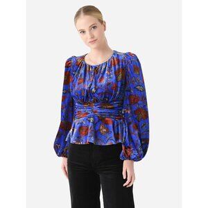 NEW RHODE Size 4  Aileen Top $365 Long Sleeve Floral Velvet Balloon Sleeve